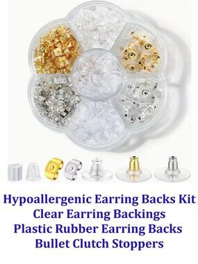 Hypoallergenic Earring Backs Kit, Clear Earring Backings and more  520 pcs